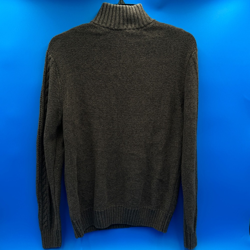 Angelo Gianni Men's Mock Neck Cable Knit Cotton Sweater Size M Chocolate Brown - Picture 2 of 7